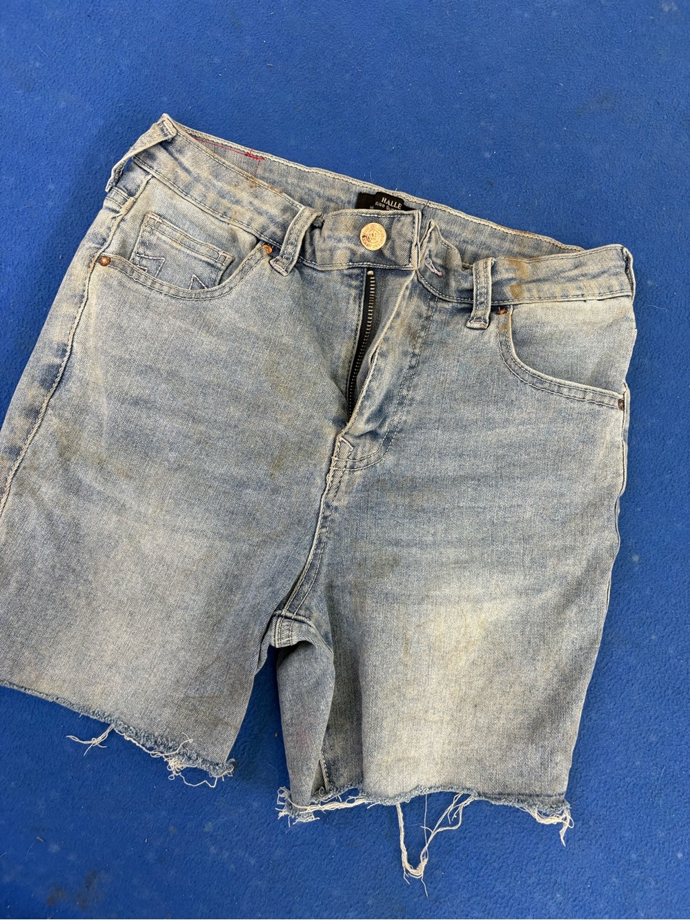 Olivia von Halle Light Blue Frayed Hem Denim Shorts